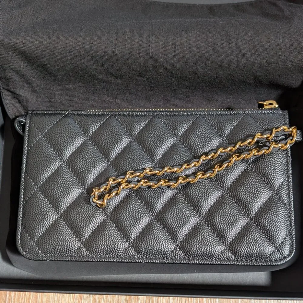 CHANEL Polly Pocket Quilted Caviar Pouch Wristlet Clutch